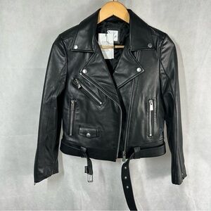 Anine Bing Lamb Leather Black Moto Biker Jacket Size XS